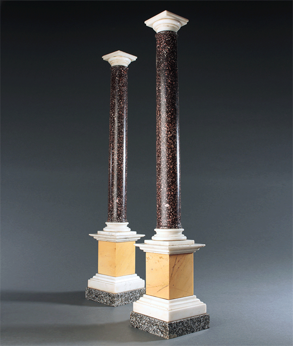 Picture of Pair of Grand Tour Porphyry Specimen Marble Table Columns