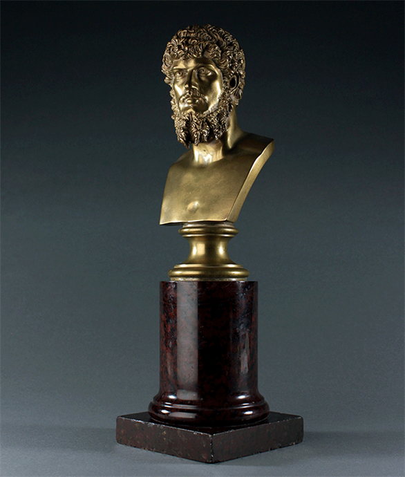 Picture of Grand Tour bronze bust of Lucius Verus on red Serpentine