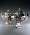 Picture of CA0298 Rare pair of Breccia Medicea Marble Neoclassical Lidded Urns