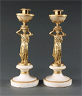 Picture of CA0388 Pair of English Regency Gilt Bronze and Marble Neoclassical candlesticks