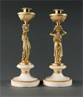 Picture of CA0388 Pair of English Regency Gilt Bronze and Marble Neoclassical candlesticks