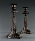 Picture of Pair of Regency patinated bronze candlesticks