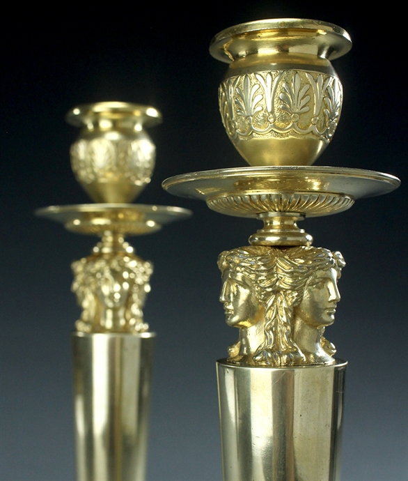 Picture of CA0381 French Empire caryatid bronze candlesticks in the manner of Galle