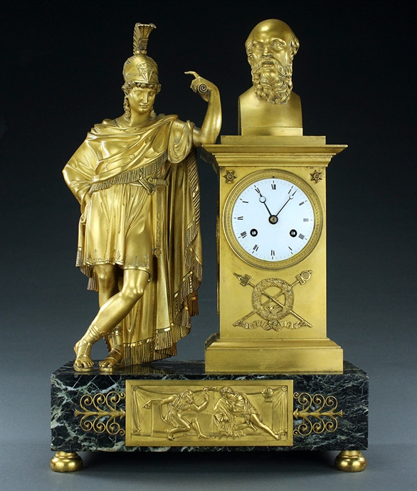 Picture of CA0378 Fine French Empire clock of Alcibiades with the bust of Socrates 