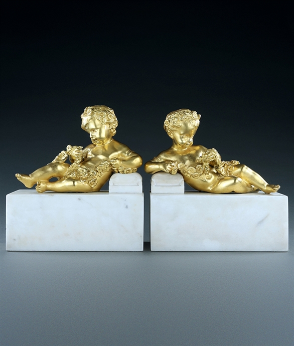 Picture of CA0352 Decorative pair of Louis XVI style gilt bronze reclining cupids on marble