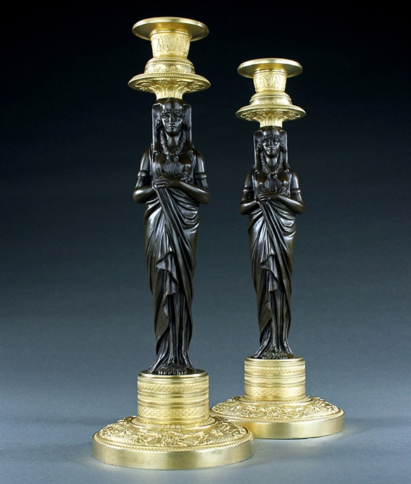 Picture of CA0349 Fine pair of French Empire 'Retour d'Egypte' candlesticks