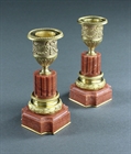 Picture of CA0336 Decorative pair of Louis XVI ormolu and rose marble candlesticks