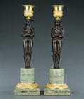 Picture of CA0337 Irish Regency Egyptian Revival bronze and Connemara caryatid candlesticks