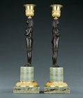 Picture of CA0337 Irish Regency Egyptian Revival bronze and Connemara caryatid candlesticks