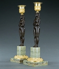 Picture of CA0337 Irish Regency Egyptian Revival bronze and Connemara caryatid candlesticks