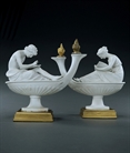Picture of CA0315 Decorative pair of biscuit porcelain figural oil lamps after Boizot