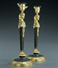 Picture of Fine pair of French 'Retour d'Egypte' style caryatid candlesticks