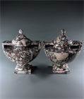 Picture of CA0298 Rare pair of Breccia Medicea Marble Neoclassical Lidded Urns