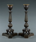 Picture of CA0293 Attractive pair of Regency patinated bronze candlesticks