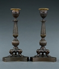 Picture of CA0293 Attractive pair of Regency patinated bronze candlesticks