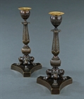 Picture of CA0293 Attractive pair of Regency patinated bronze candlesticks