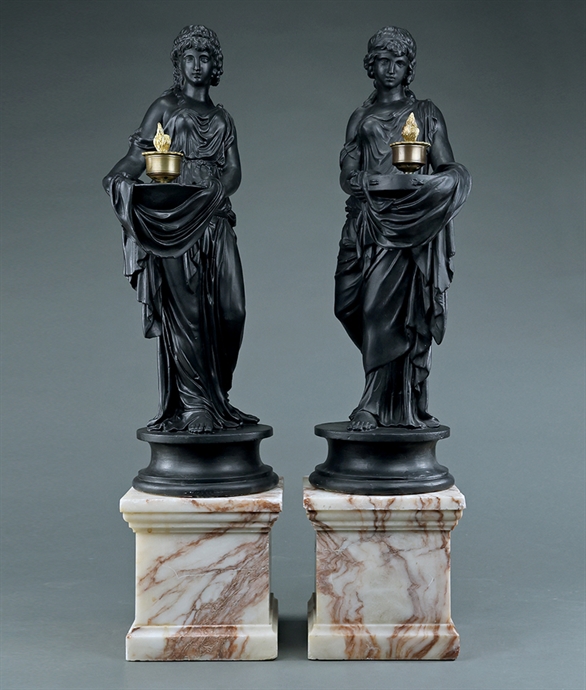 Picture of CA0283 Rare pair of Regency plaster muses in the manner of Hopper