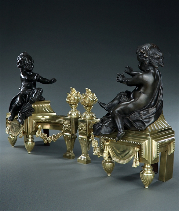 Picture of Impressive pair of 19thC Louis XVI revival figural chenets