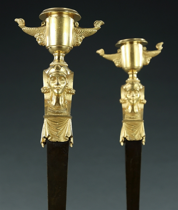 Picture of CA0195 A superb pair of French 'Retour d'Egypte' style caryatid candlesticks