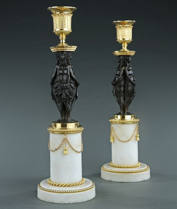 Picture of CA0191 Rare Elegant Louis XVI Caryatid Candlesticks in the manner of Dugourc